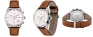 BOSS Men's Chronograph Champion Brown Perforated Leather Strap Watch 44mm